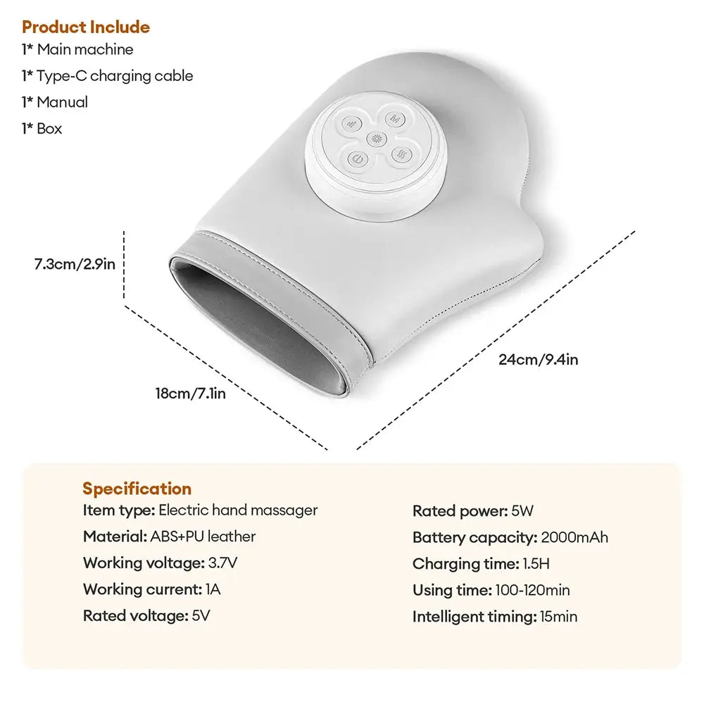 Simples Market electric hand massager glove with air pressure cuffs and circular control panel, white PU leather