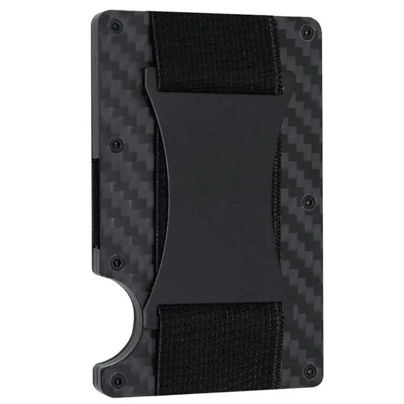 Forged Carbon Fiber Mini Slim Wallet Case for Men by Simples Market with black elastic straps