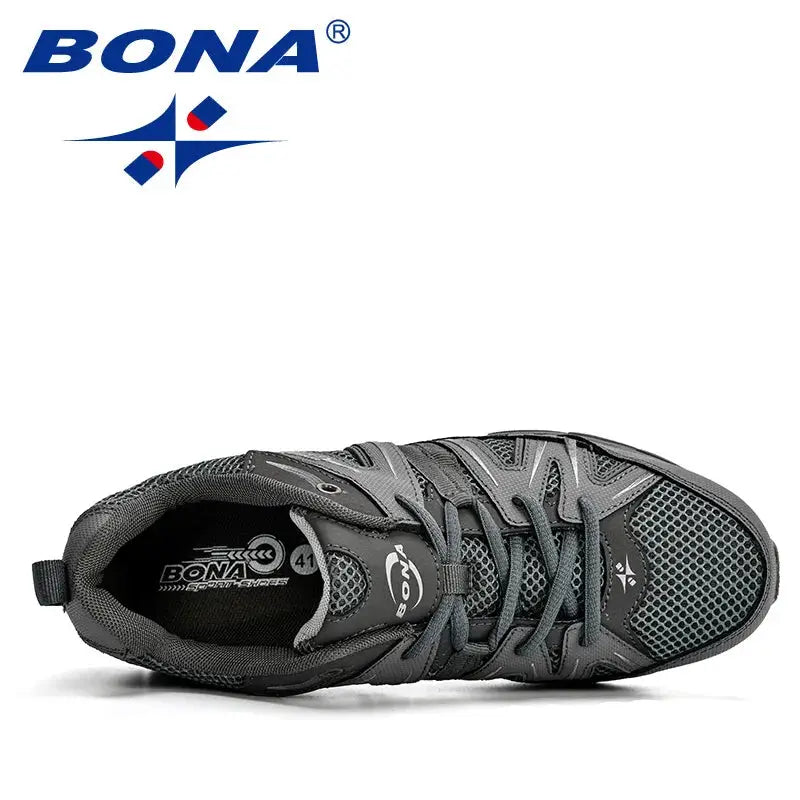 Men's BONA running shoes in dark gray mesh with lace-up design