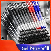 Simples Market gel pen set with assorted colors, 0.5mm tips, clear barrels and textured black grips