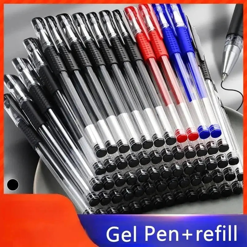 Simples Market gel pen set with assorted colors, 0.5mm tips, clear barrels and textured black grips