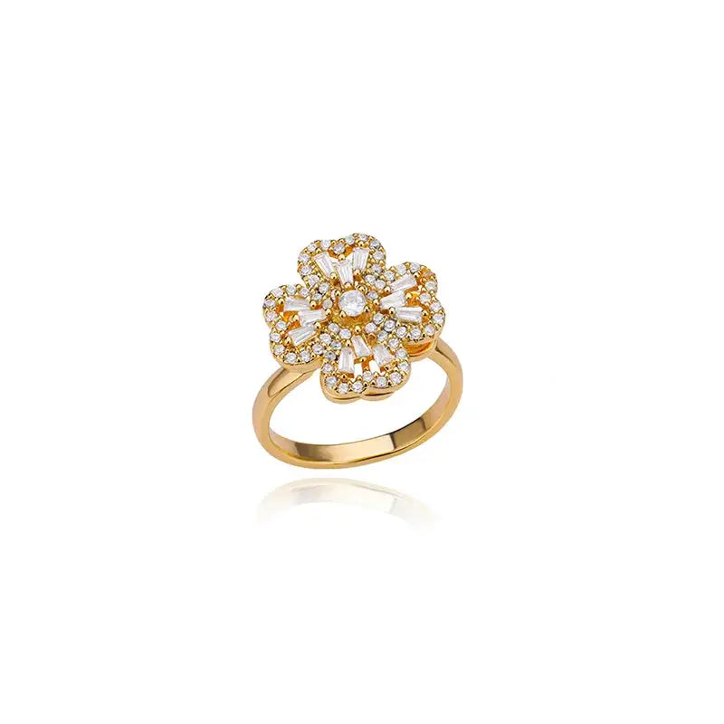 Spinner Zircon Heart Four Leaf Clover Ring For Women Stainless Steel Anti Stress Fidget Jewelry Christmas Gift