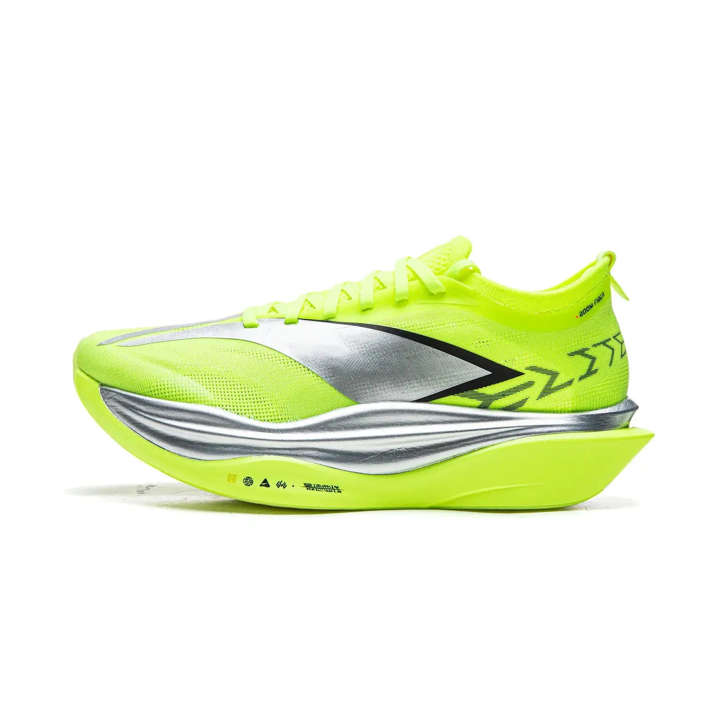 Li-Ning FEIDIAN 6 ELITE racing running shoe, neon yellow with silver side stripe and carbon plate