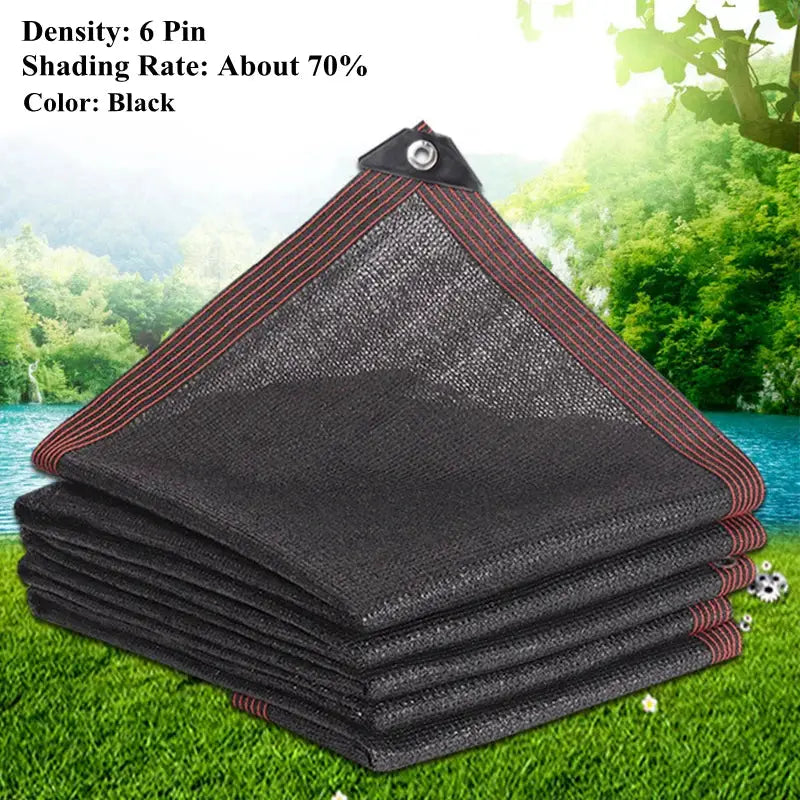Sunshade net, black HDPE garden shade fabric, 6-pin density with red edge stitching, about 70% shade