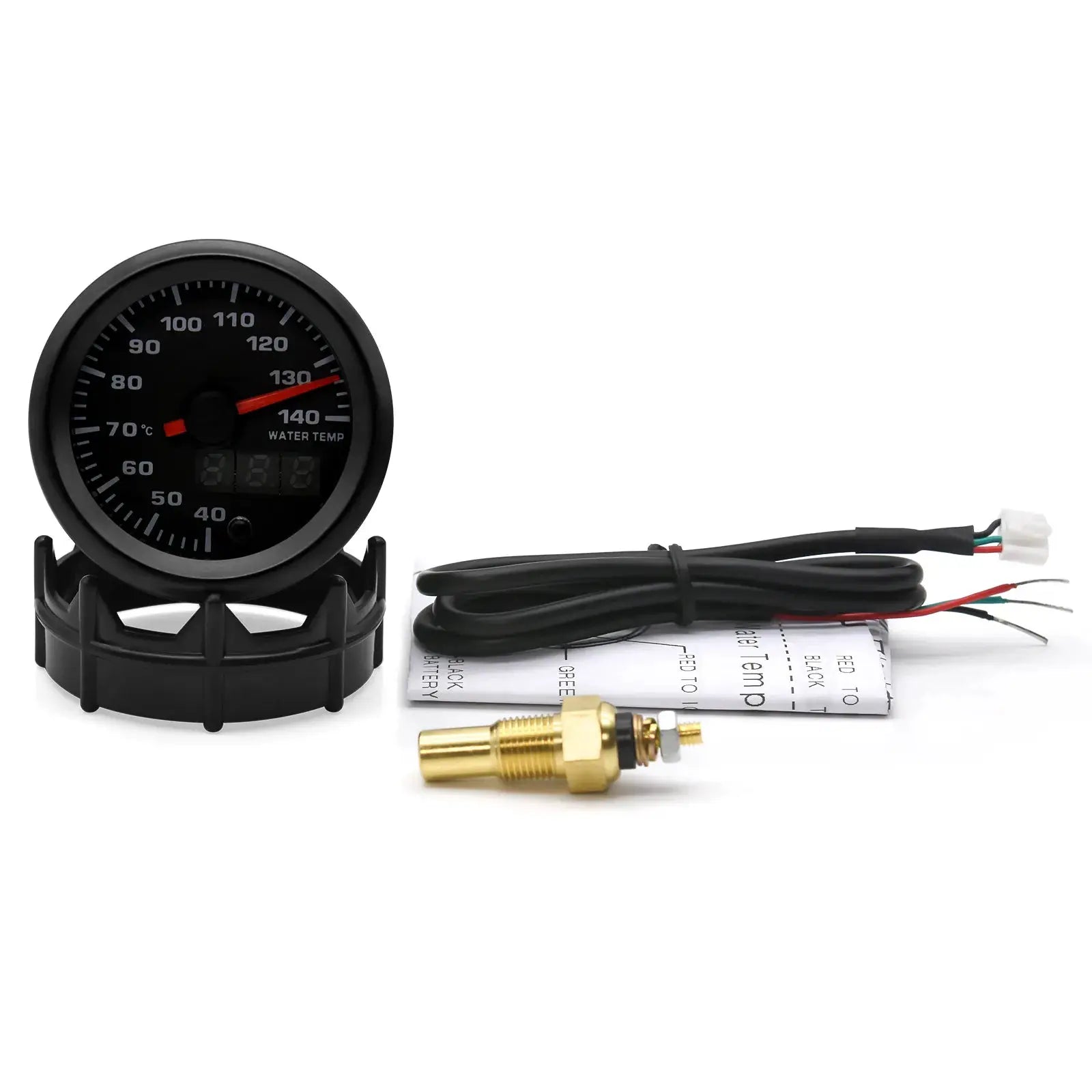 Simples Market 2-inch 52mm dual-display LED gauge kit for water temperature, oil pressure, and voltmeter with wiring harness