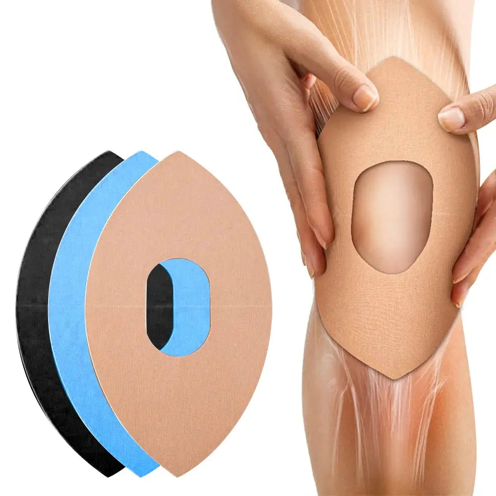 Kinesiology knee tape set, three rolls in beige, blue and black, elastic waterproof athletic knee support for stability