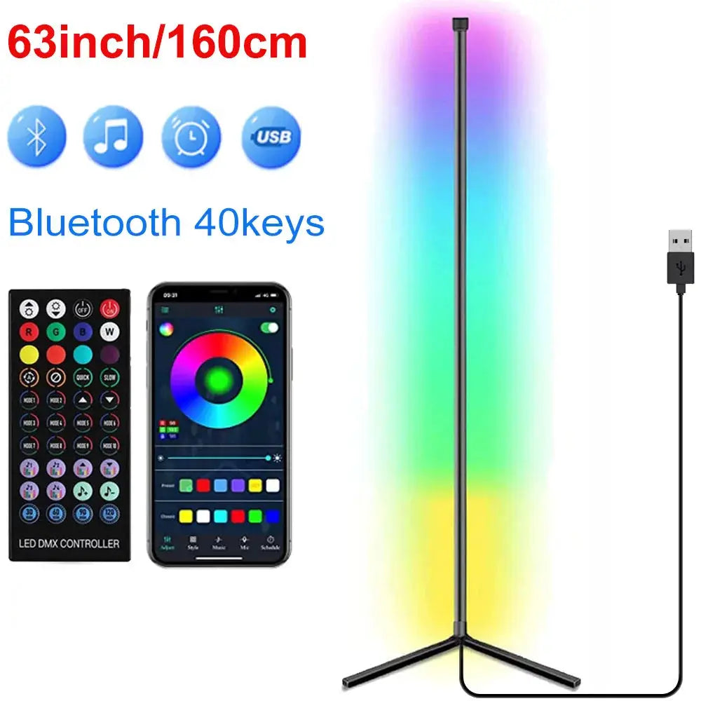Smart Tuya RGB floor lamp, 160cm, dimmable LEDs with remote control and smartphone app