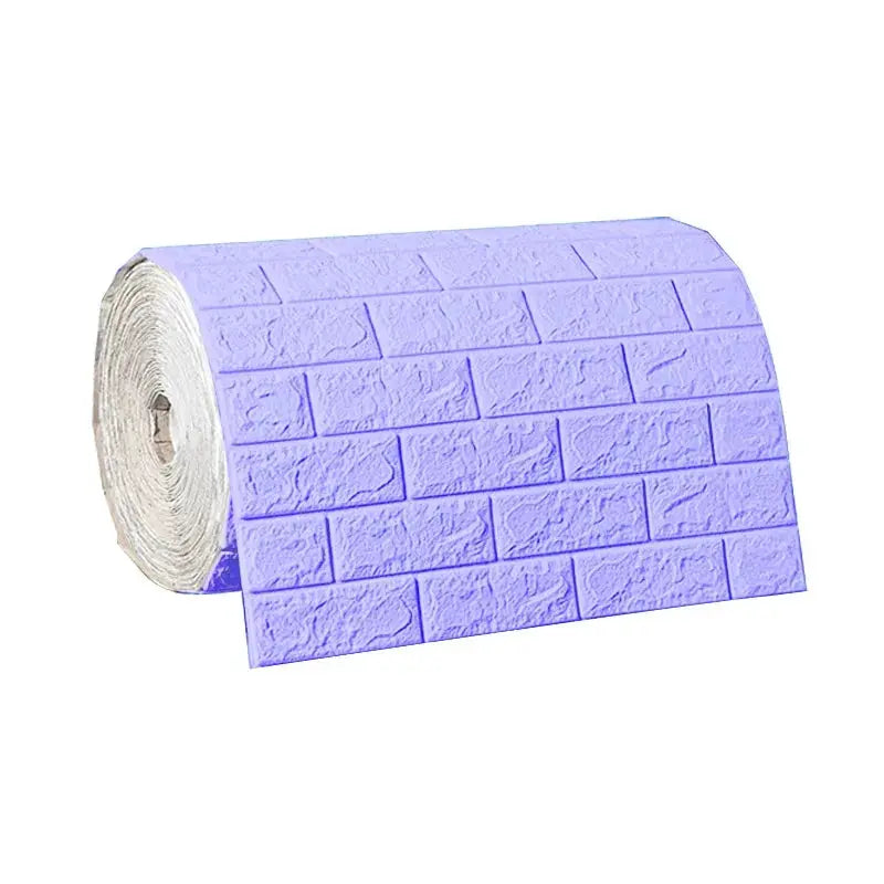 3D self-adhesive brick wallpaper roll in lavender purple with embossed brick pattern