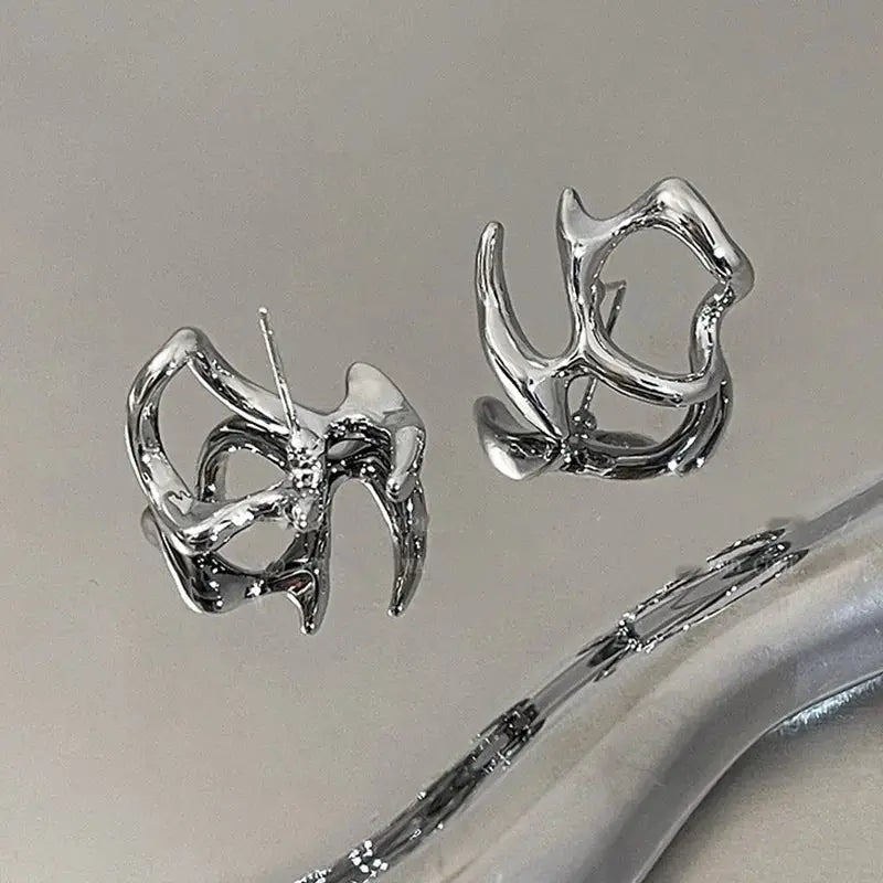 Y2K Irregular Liquid Earrings for Women Silver Geometric Clip Earrings Hip Hop Punk Fashion 2024 Trendy Party Jewelry