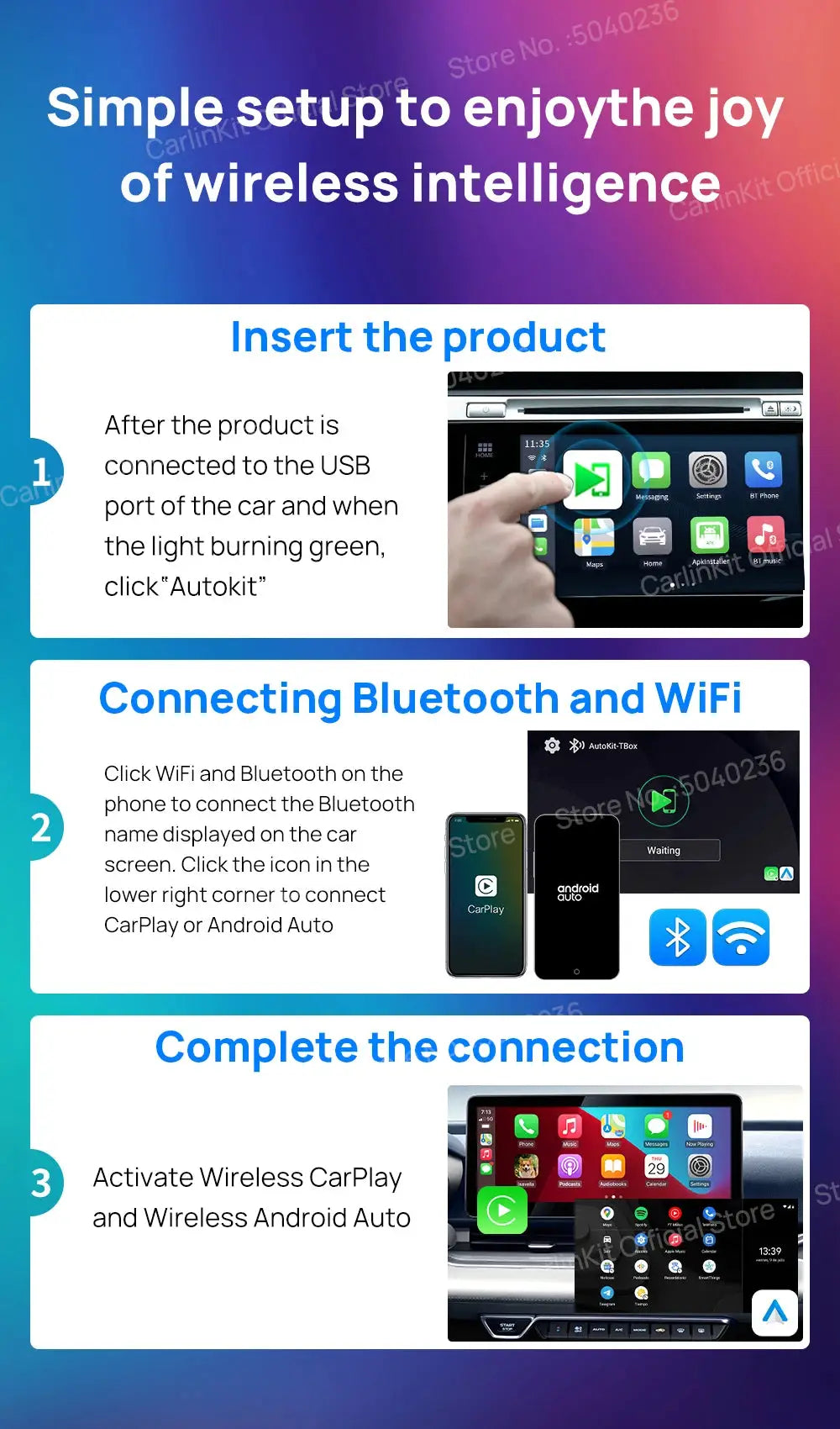 Android 13 CarlinKit Android Auto Wireless CarPlay AI TV Box, 8-core, split-screen, 64/128GB by Simples Market