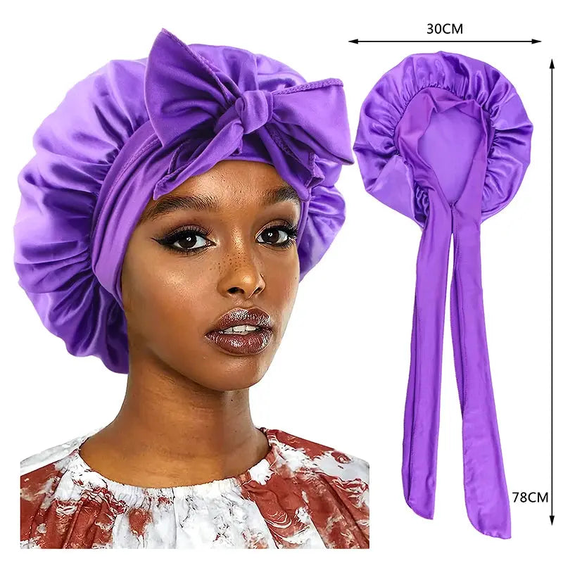 LuxeSatin Satin Sleeping Cap For Women With Wide Band Stretch Head Tie For Secure Nighttime Comfort