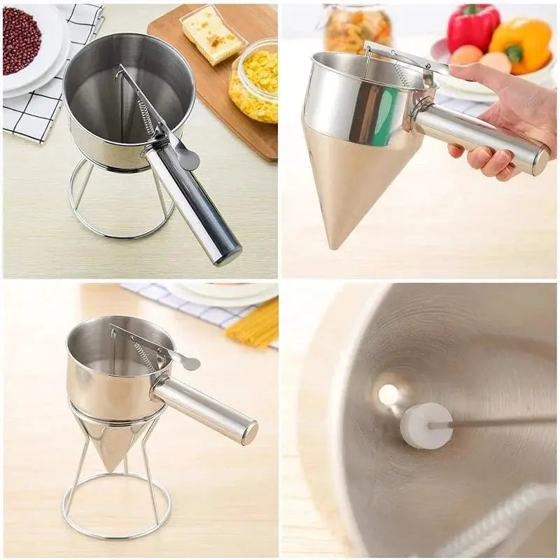 600 And 1200ML Stainless Steel Batter Dispenser Funnel With Holder For Cupcakes And Pancakes