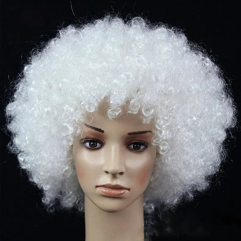 Women curly cosplay wig white synthetic afro with short wavy curls