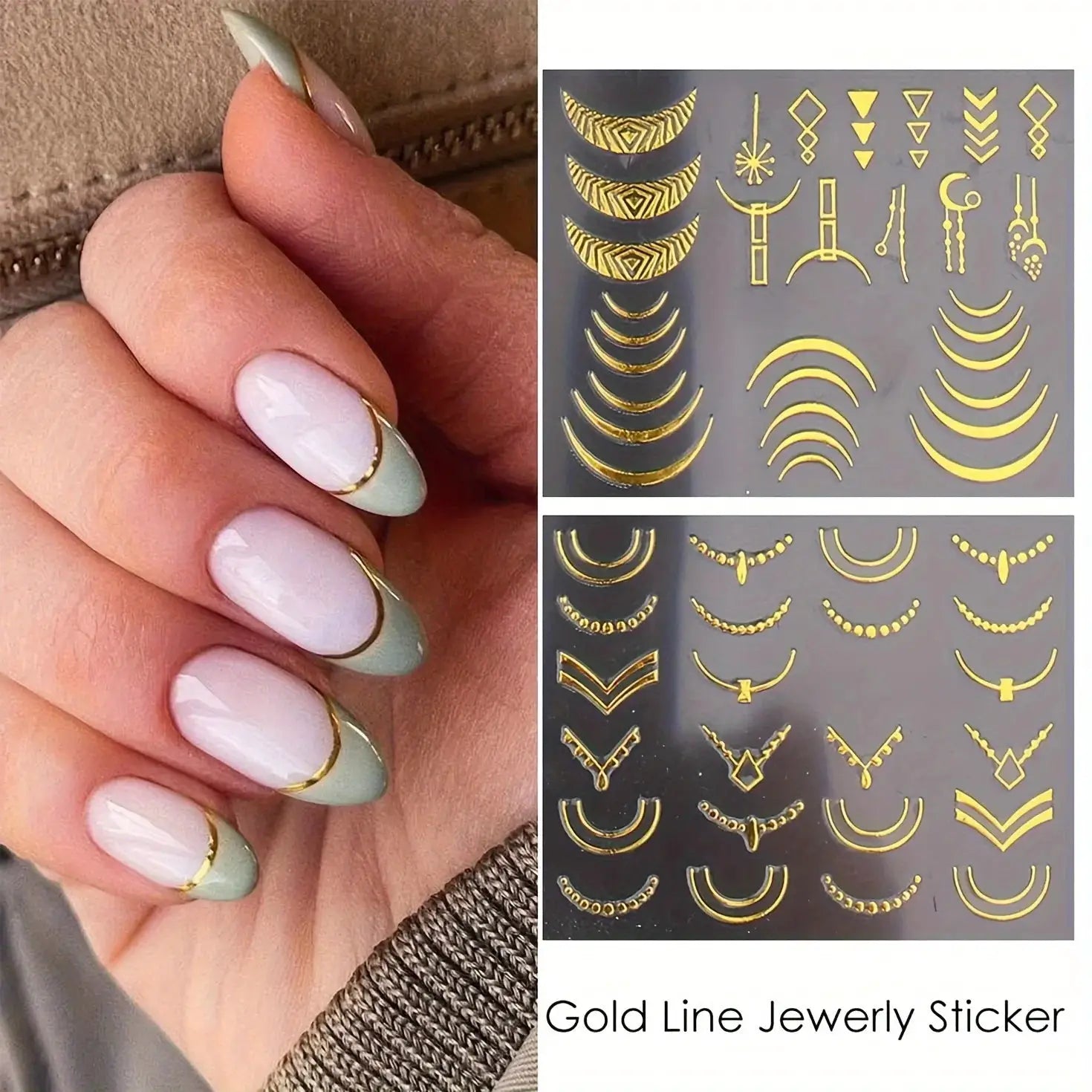 Simples Market 30-sheet 3D self-adhesive gold line nail art stickers with leaf and flower designs for DIY manicure
