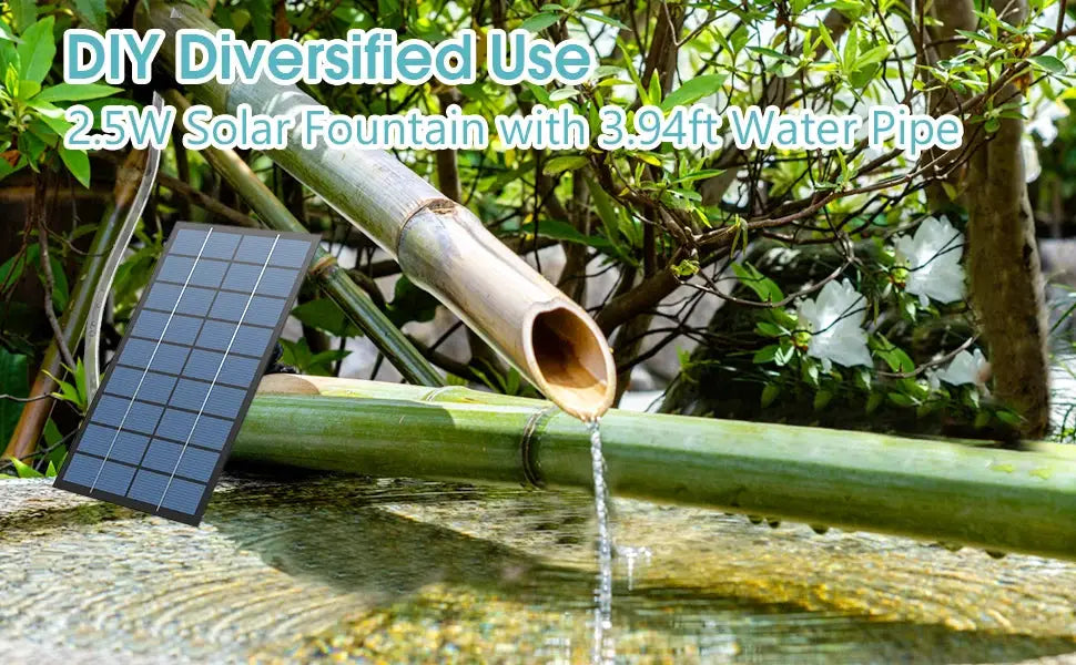 Simples Market solar fountain pump kit with 2.5W solar panel and bamboo water pipe for ponds or garden