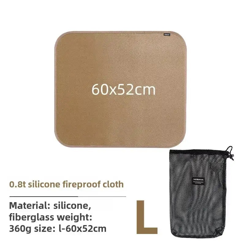 Simples Market fireproof silicone cloth insulation mat for outdoor use, 60x52 cm, brown, with black mesh carry bag