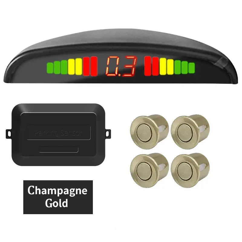 Hippcron car LED parking sensor kit, champagne gold, 4-sensor reverse radar with LED indicator display