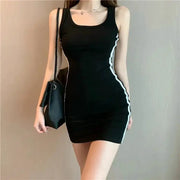 QT Fashion Women Casual Sheath Dress Spaghetti Strap Sleeveless Slim Fit High Stretch Polyester Lightweight Comfort