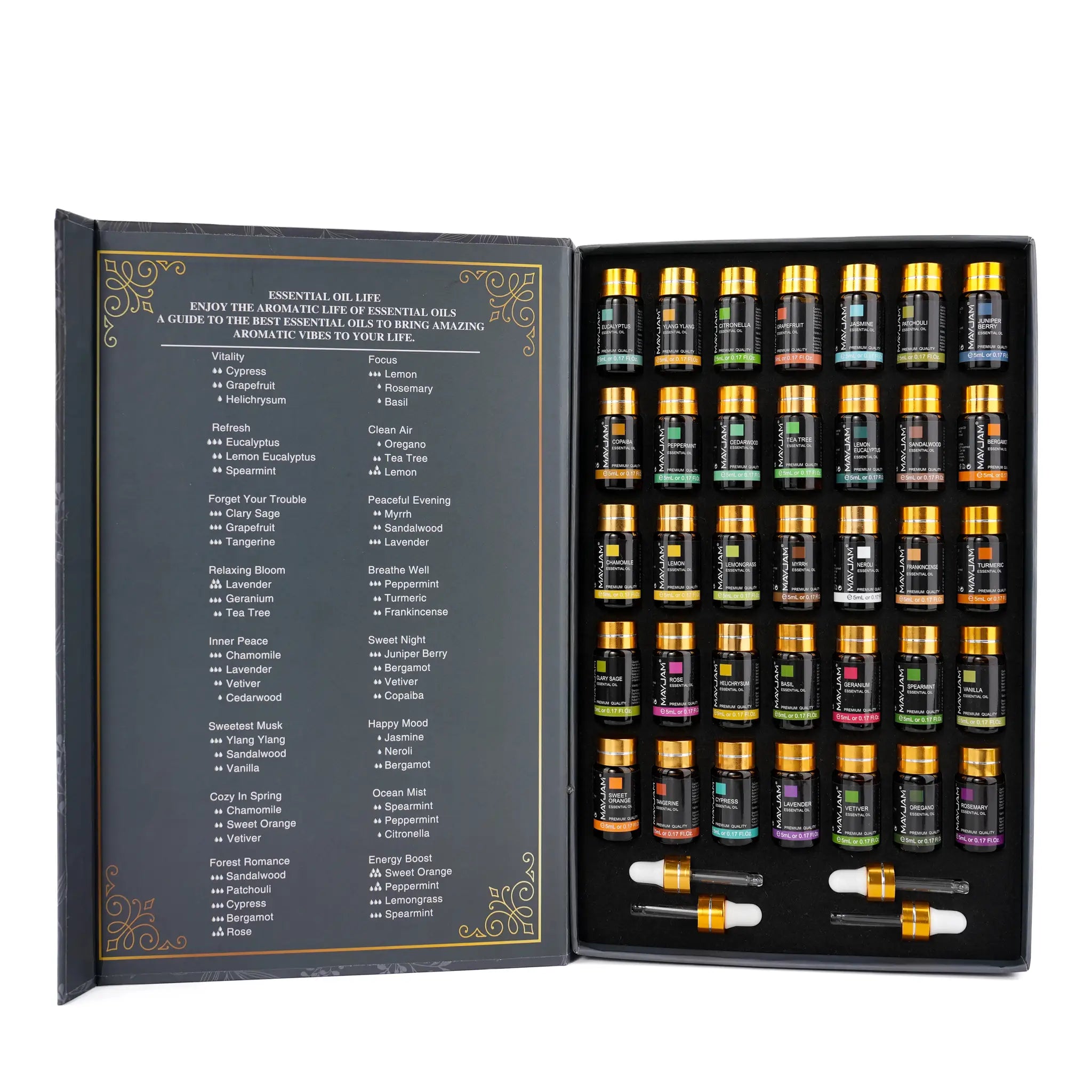 MAYJAM 35 Bottles Aromatherapy Essential Oil Gift Set Lavender Jasmine Eucalyptus Vanilla Peppermint Fragrance Oils