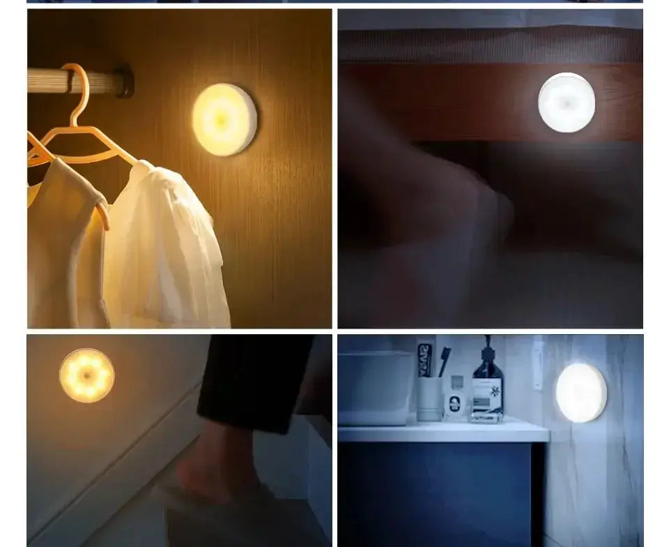 Simples Market LED motion-sensor night light, USB rechargeable, round white puck light set of 3 for cabinets/wardrobes
