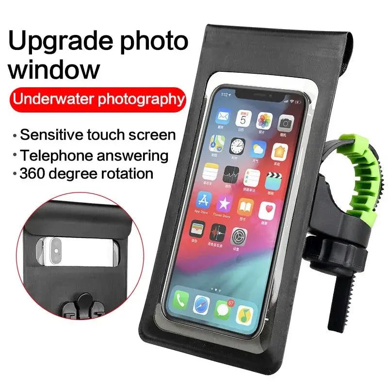 CycleGuard Waterproof Bicycle Phone Holder With TPU Touch Screen For 6.5 Inch Smartphones Full Screen Access