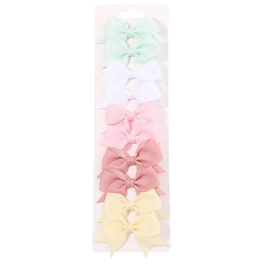 10Pcs Solid Color Kids Bows Hair Clips Set Handmade Ribbon Bowknot Hairpins For Baby Girls New Year Accessories