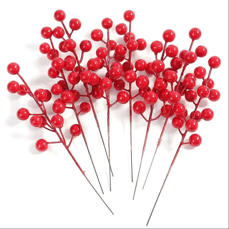 10Pcs Simples Market artificial red berry pine branch set for Christmas trees and wreaths
