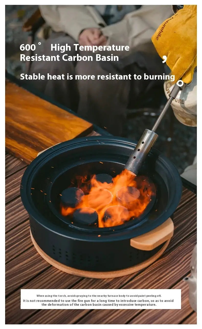 Naturehike outdoor tabletop charcoal stove with black body and wooden handles