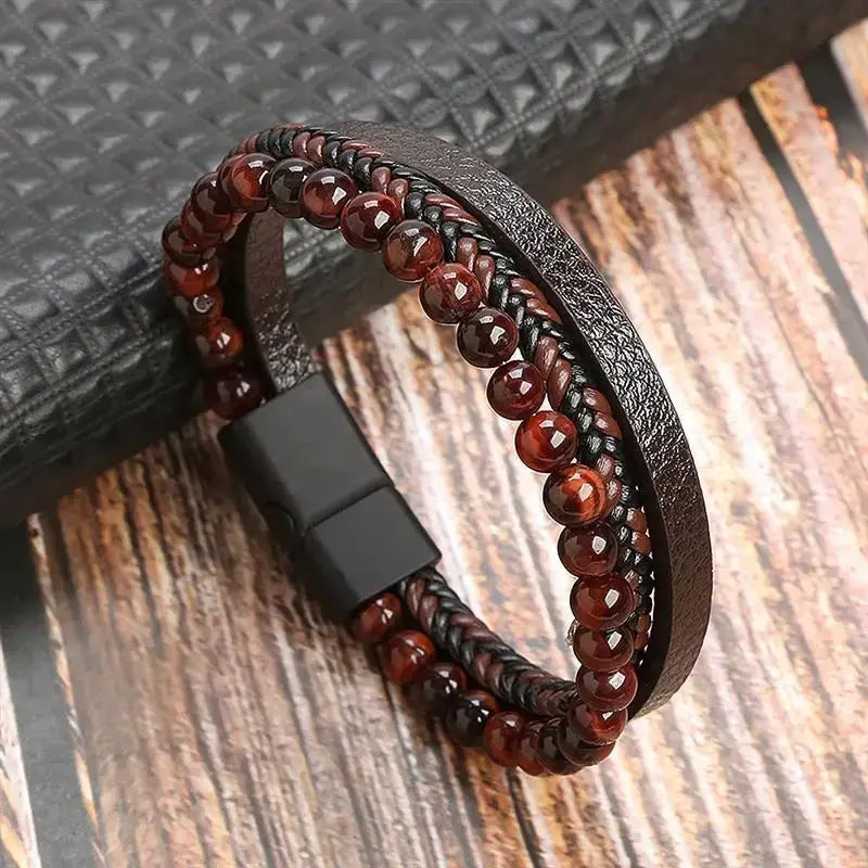 Classic Mens Leather Bracelet Hand Woven Multi Layer Style Fashion Jewelry For Men Durable Casual Accessory