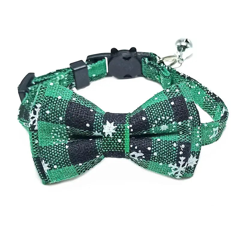 Pet Breakaway Cat Collar With Bow Tie And Bell Plaid Christmas Red Adjustable Elastic For Cats And Small Dogs