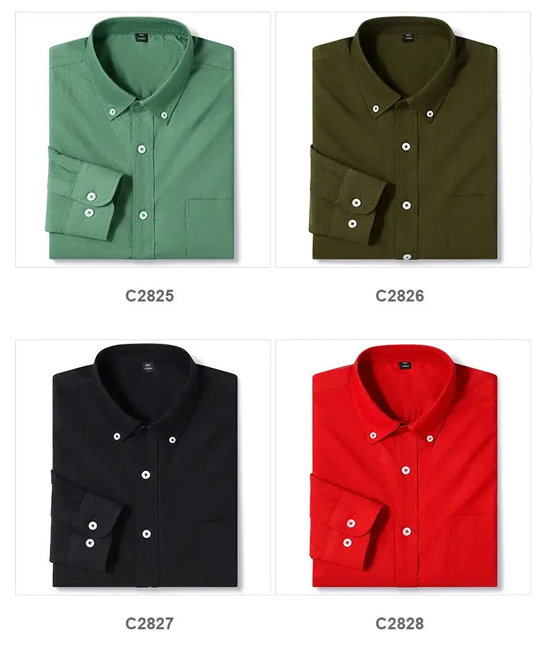 Men's 100% cotton long-sleeve Oxford shirts Simples Market green olive black red, each with a single pocket (4-pack)
