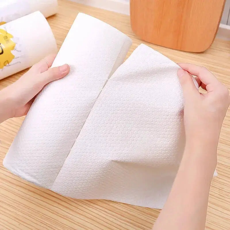 Simples Market kitchen disposable non-woven cleaning rags, white textured dishcloths, hands pulling sheets