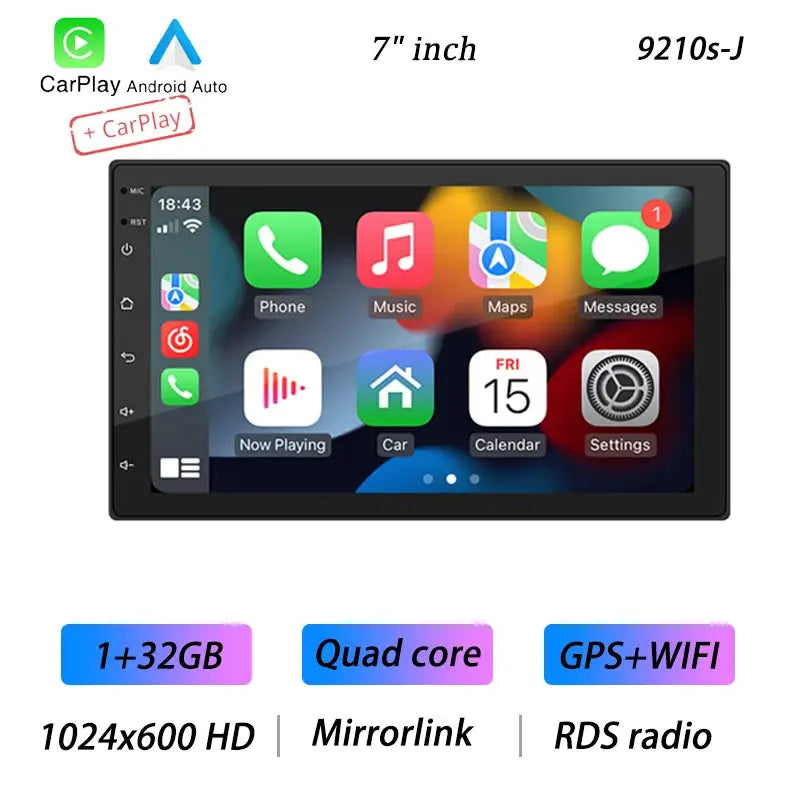 Simples Market BQCC 4-core 2-DIN Android car radio with 7-inch touchscreen, black bezel, CarPlay/Android Auto, GPS WiFi
