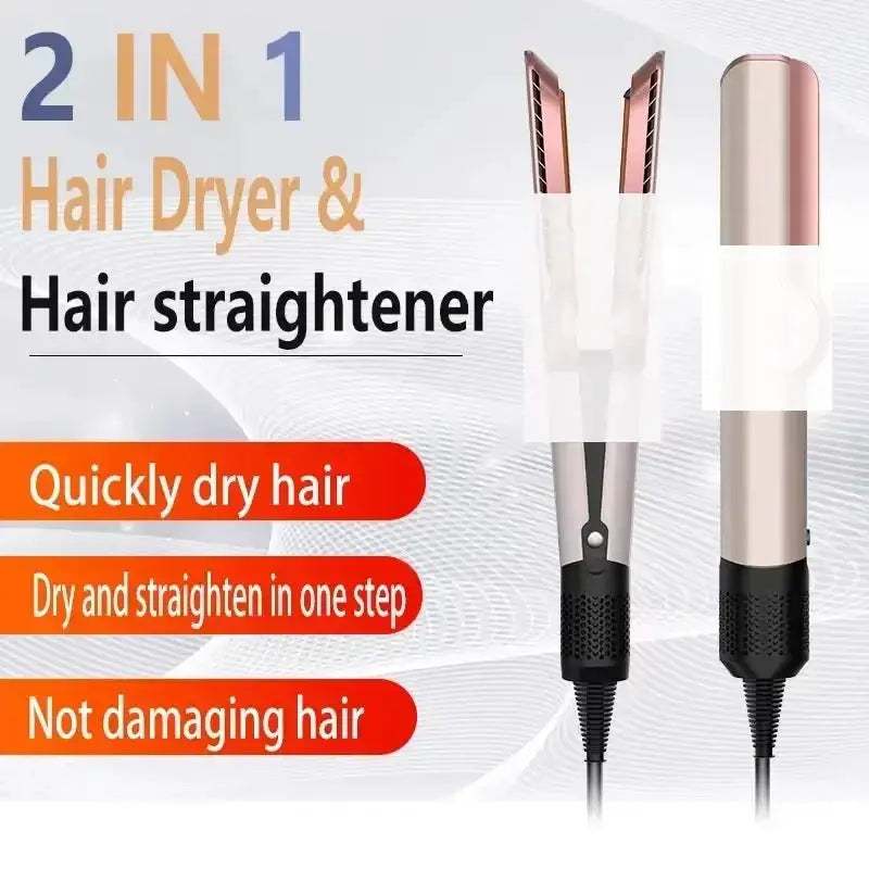 Simples Market 2-in-1 hair dryer and straightener; two devices shown, rose-gold finish