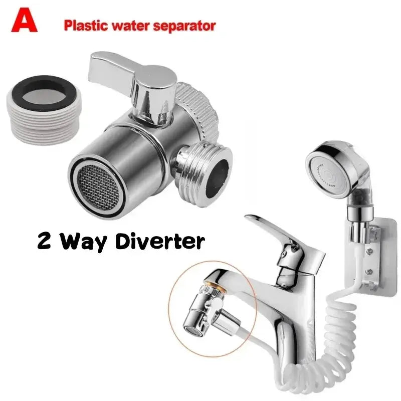 Chrome 2-way diverter valve with G1/2 thread and shower hose adapter