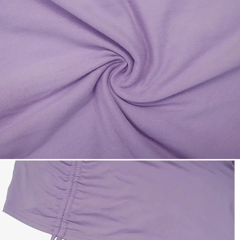 Elegant Lace Up Pleated Bodycon Mini Dress With Turtleneck Long Sleeves In Purple Or Black