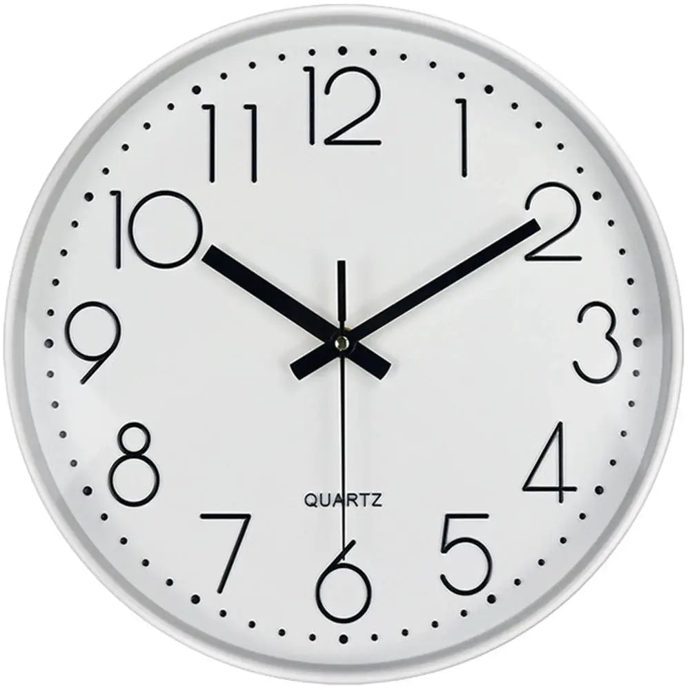 Wall clock, white-faced dial with tempered glass and quartz movement