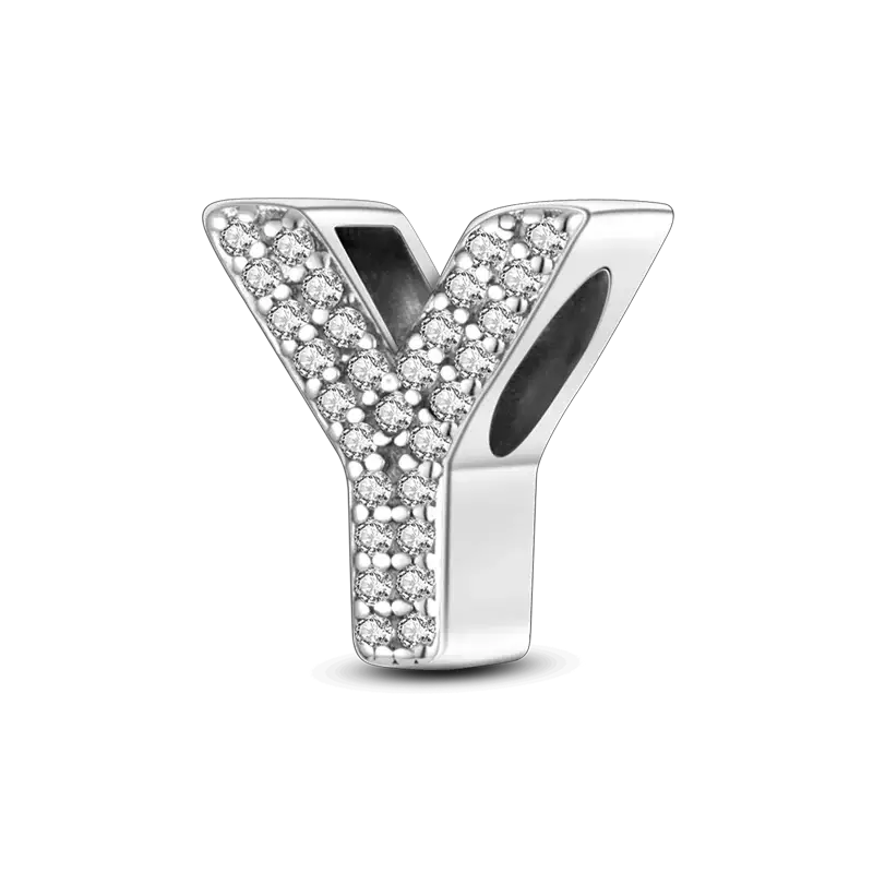 Y-shaped charm pendant, 925 sterling silver with pavé CZ stones