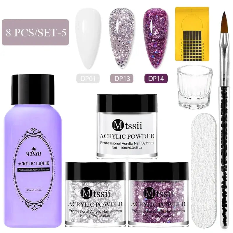8pc MTSSII Acrylic Powder Nail System Set with Monomer Liquid and Nail Brush - Simples Market