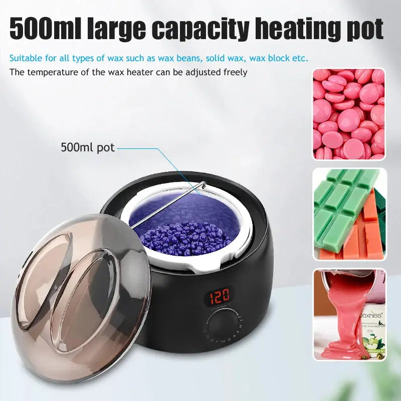 500ml wax heater pot by Simples Market, black with digital display for melting hair removal wax.