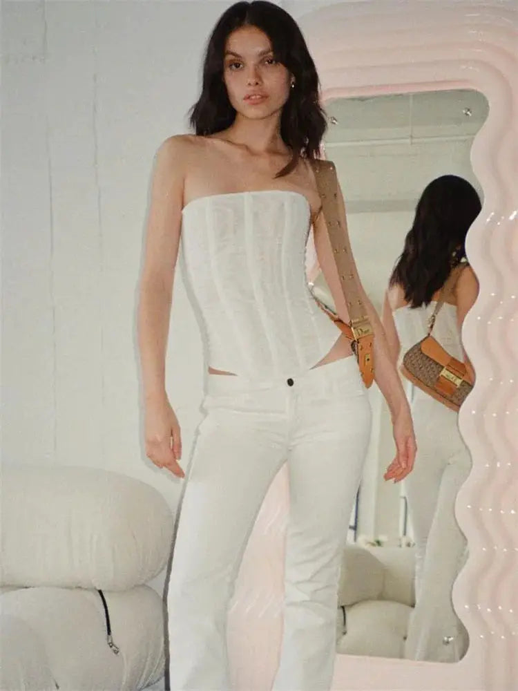 Tossy Mesh Backless Summer Vest Elegant Luxury Patchwork Strapless Slim Streetwear Y2K Tank Top