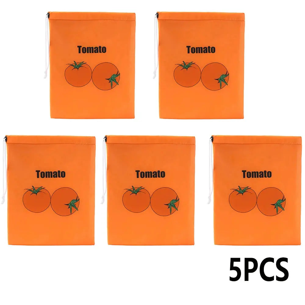 Tomato storage bags, orange, 5 pcs, with tomato illustration