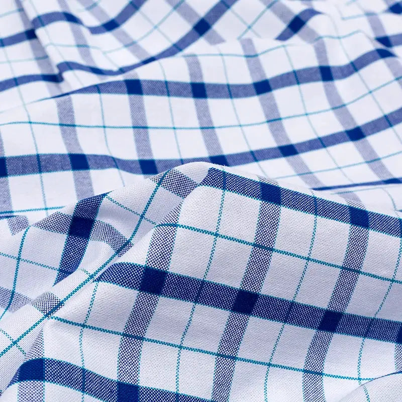 100% cotton oxford plaid shirt fabric by Simples Market in blue and white