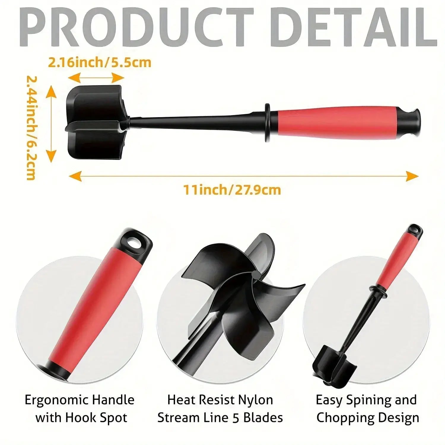 Meat Chopper And Masher With 5-Blade Heavy Duty For Burgers And Hash Browns Nonstick Dishwasher Safe Heat Resistant Grip