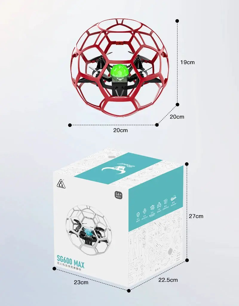 SG600 MAX 2.4G RC football drone with red protective cage and green LED, Simples Market