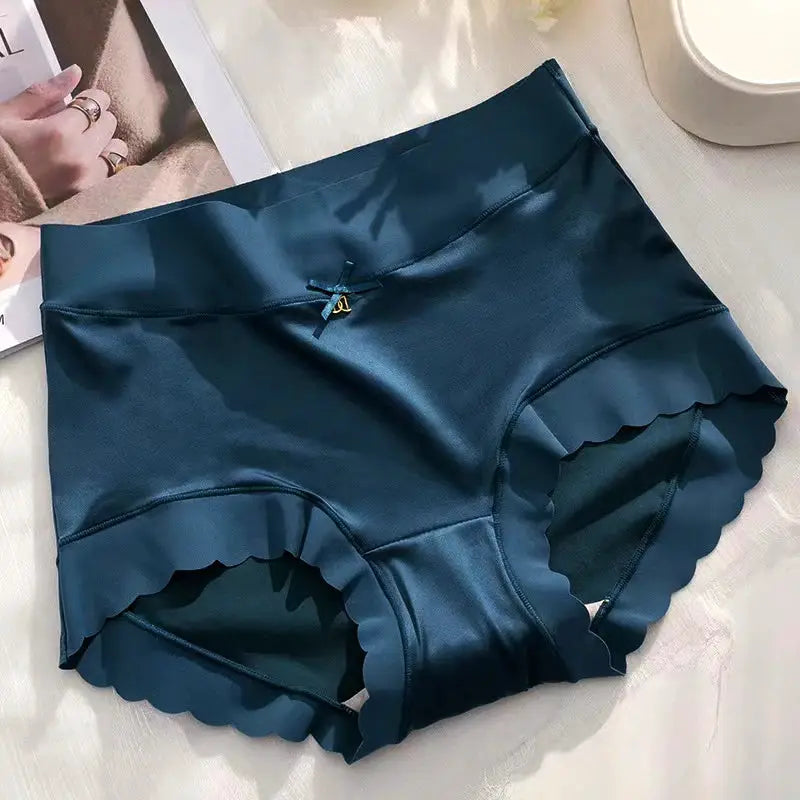 Silk panties Simples Market teal blue mid-rise with scalloped edges and a small bow
