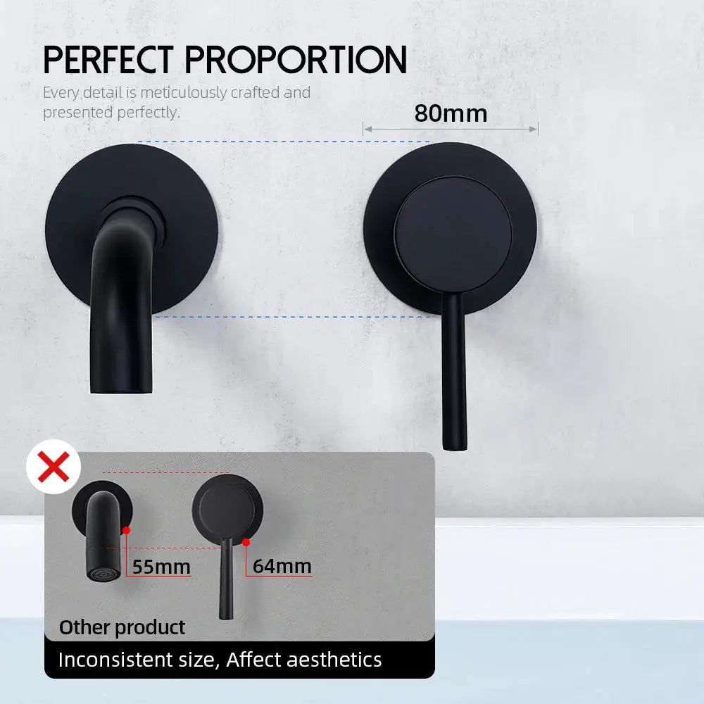 Wall-mounted basin faucet by Simples Market in black matte with single lever and round escutcheon