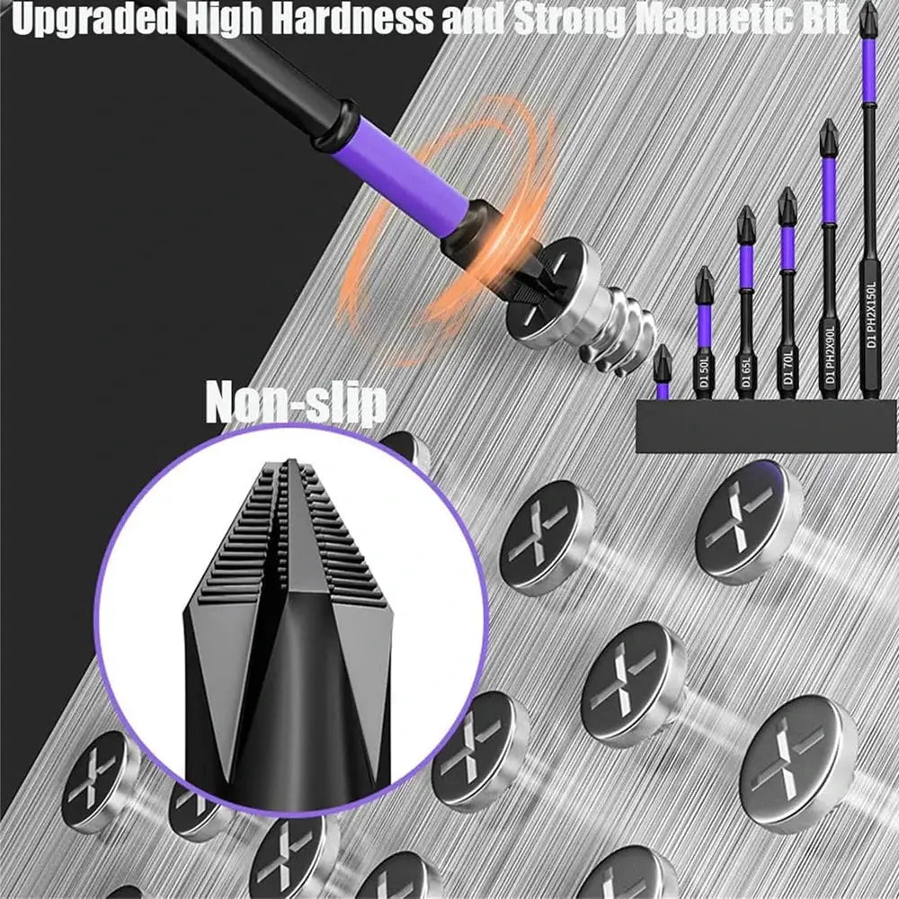 Magnetic Screwdriver Bits Set 6 And 12 Pack Non Slip Shockproof Phillips Hex Shank Alloy Steel For Power Tools