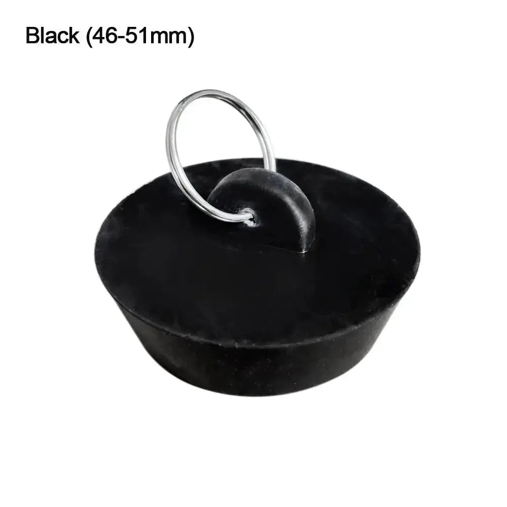 Sink drain plug, black rubber with metal ring, fits 46–51mm drains (leakage-proof).