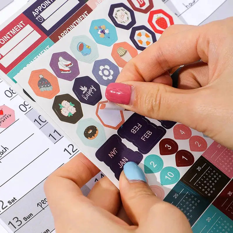 Simples Market 2026 calendar sticker sheet with colorful hexagon icons (1 sheet)
